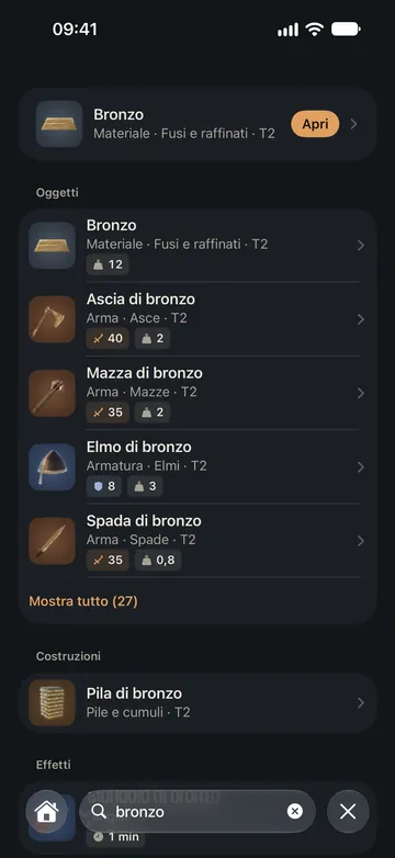 Ricerca di «bronzo»: il materiale Bronzo, poi armi e armature di bronzo, costruzioni ed effetti, raggruppati per tipo.